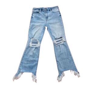 Hidden LA 27x26 High Rise Crop Flare Jeans Distressed Fray Hem Stretch